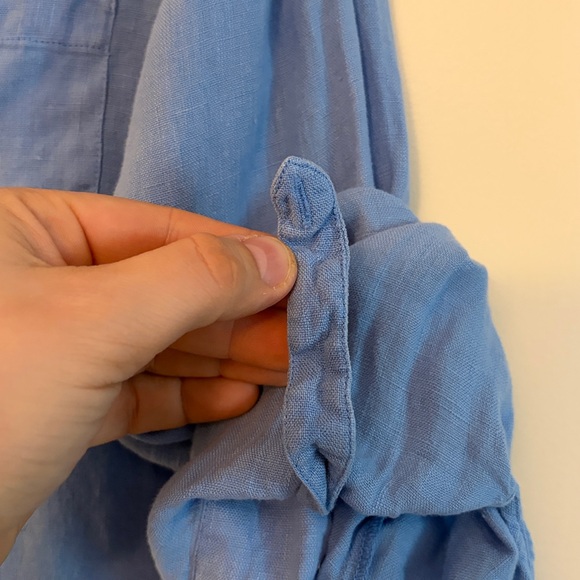 3 for $25! Zara Light Blue Button-Down Linen Button Down Long Sleeve Shirt, S - Picture 7 of 8